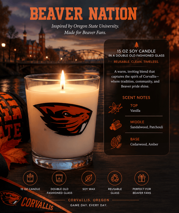 Beaver Nation: OSU Inspired 15oz Scented Candle in DOF Glass