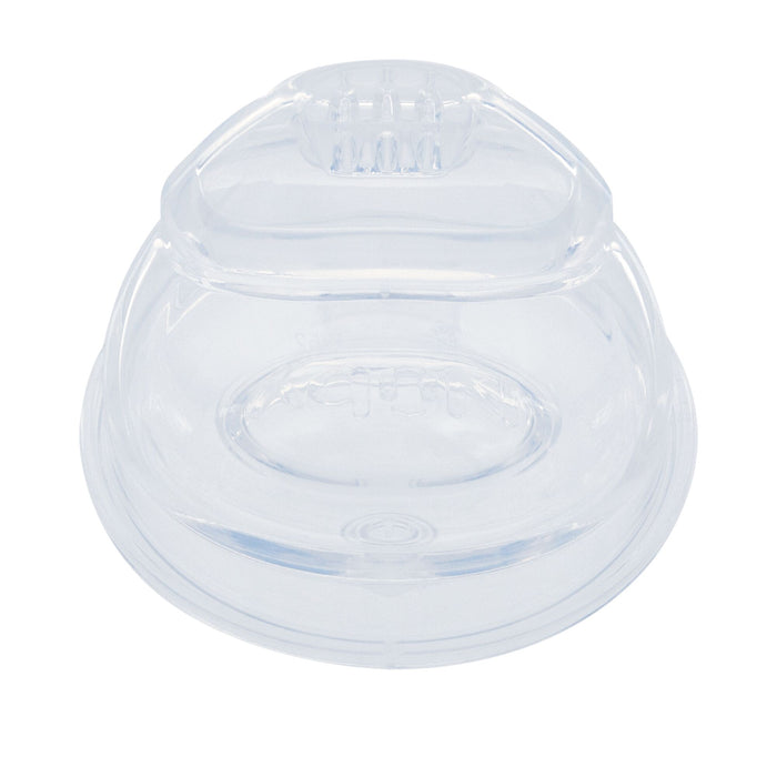 Cool Sipper Replacement Spouts (2 Pack) featuring clear plastic dome lids with a flat base and an indented top, ideal for covering food containers or cups. Shown against a white background, these replacement spouts are perfect for use with leak-resistant sippy cups.