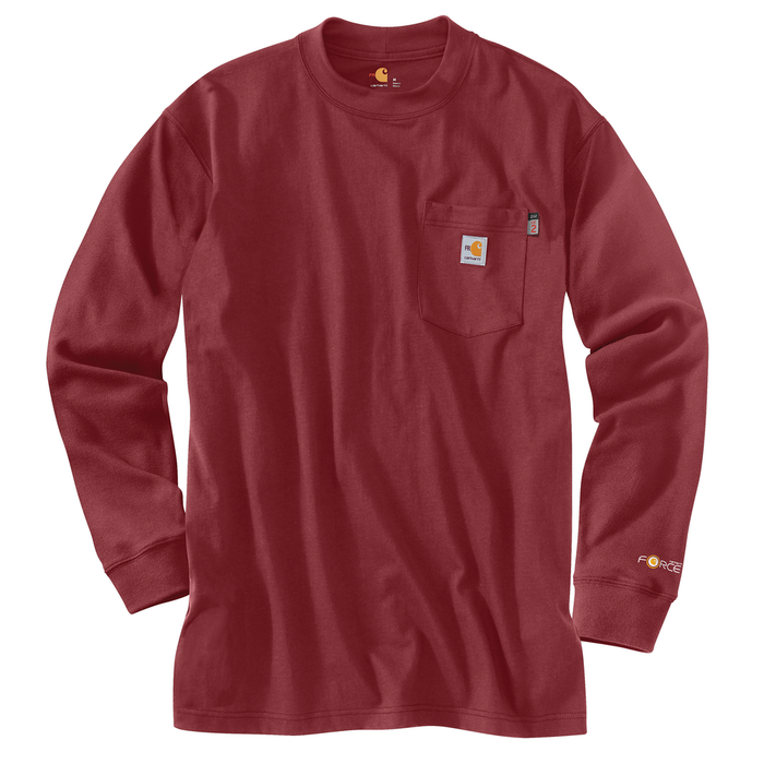 FR FORCE COTTON LONG SLEEVE T-SHIRT - DBD-Dark Barn Red | Carhartt 100235