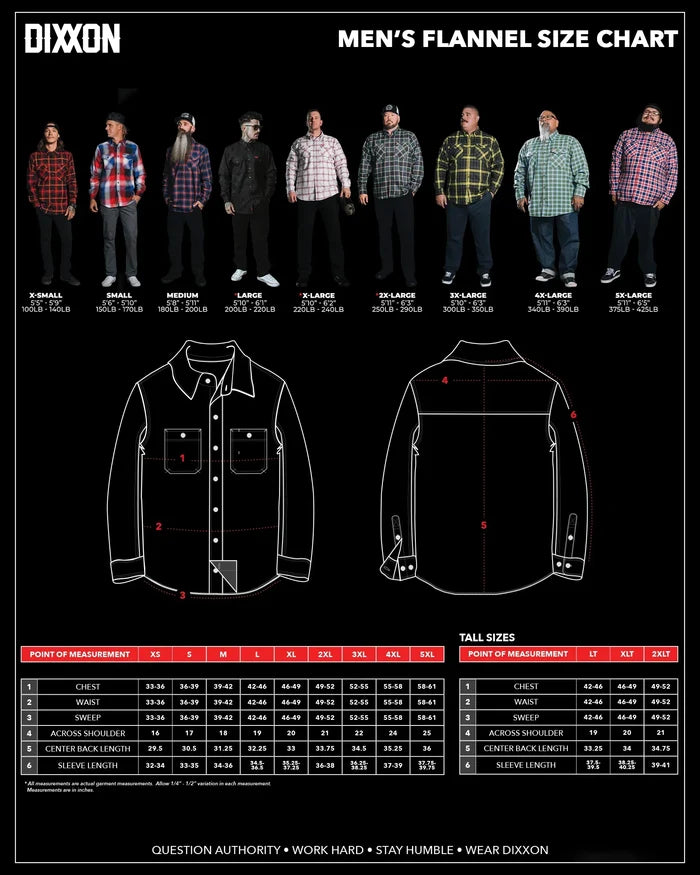 Iron Maiden 50th Anniversary Flannel Size Chart - Dixxon Flannel Co.