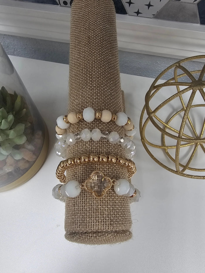 Multi Bead Bracelet Set w/Clover Pendant What's Hot
