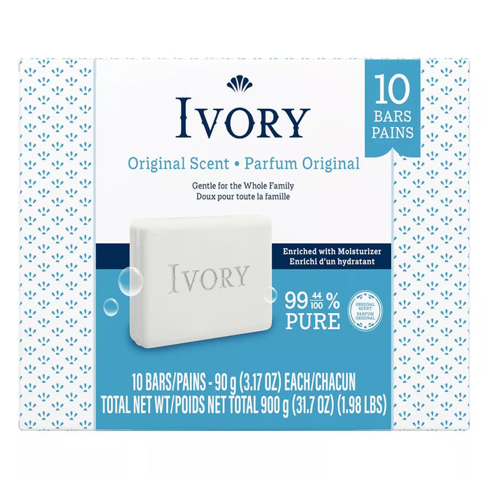 Ivory Simply Bar Soap, Original Scent, 3.1 oz - 10 Ct - 10 Pack