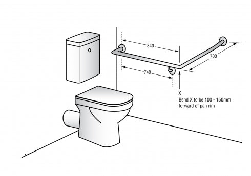 Metlam Antimicrobial ANMB Toilet Grab Rail 30Degree 840mm x 700mm