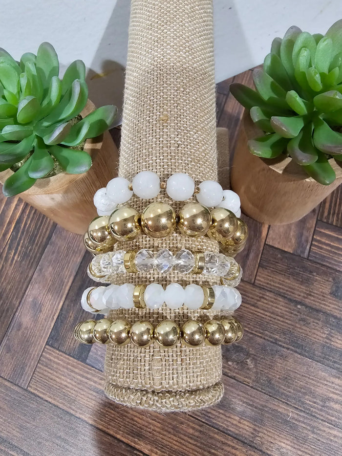 White, Clear, Gold Bracelet Set What's Hot