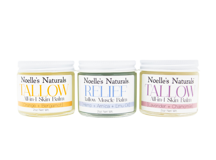Organic 100% Grass-fed Tallow Balm Trio - the perfect gift set for yourself, family, or friends to meet all your natural needs!