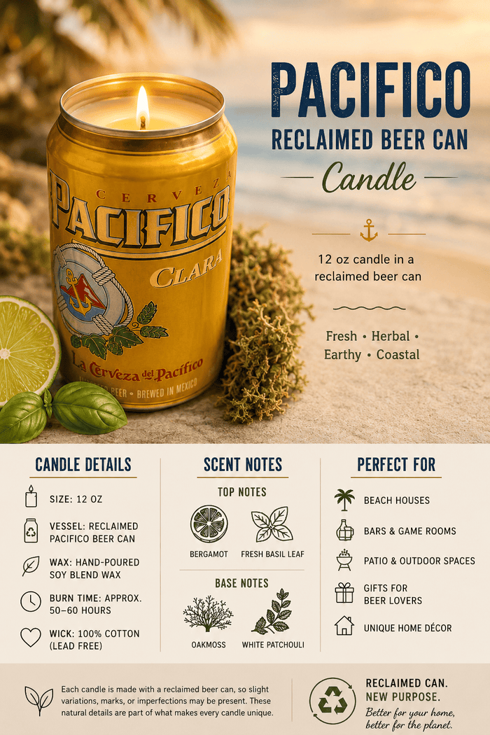 Pacifico Reclaimed Beer Can 12oz Candle