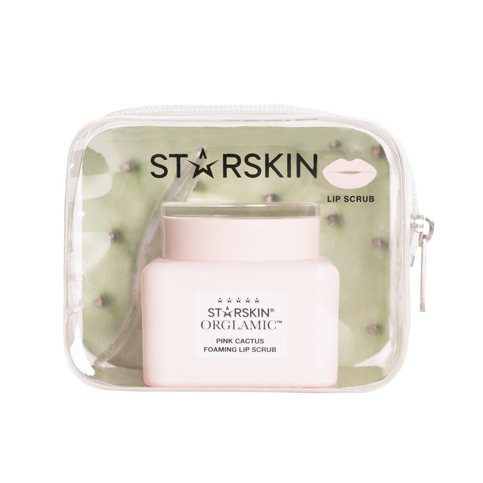 StarSkin ORGLAMIC Pink Cactus Foaming Lip Scrub in 15ml tube, exfoliating treatment for smooth, soft lips.