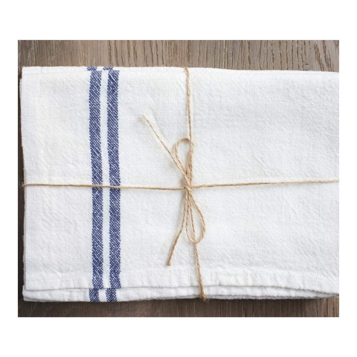 Vintage Linen Ivory/Navy Tea Towel