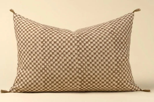 16x24 Block Print Check Linen Pillow, Brown - Magnolia Lane co. Home + Garden + Gift