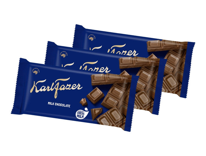 3 × Fazer Chokladkaka Mjölkchoklad 145g – Authentic Finnish Milk Chocolate Bars