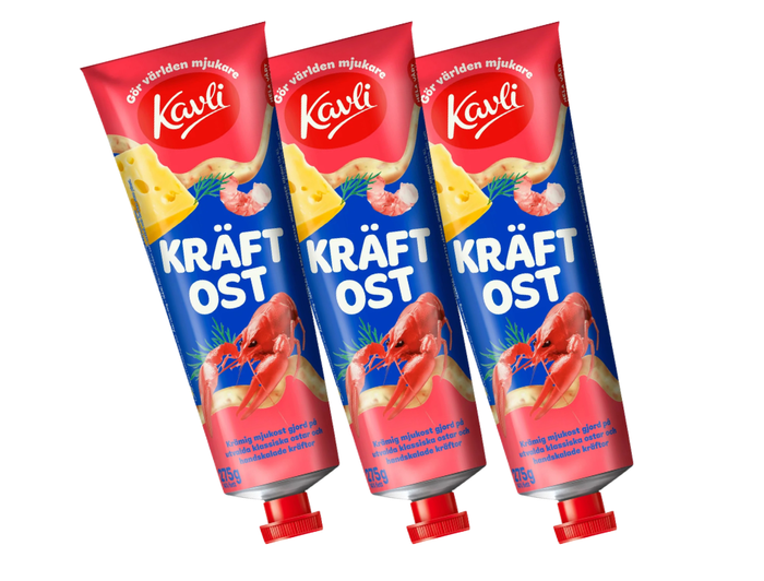 3 x Kavli Kräftost 275g – Swedish Crayfish Cheese Spread Multipack, 825g total, creamy cheese blended with real crayfish, authentic Swedish kräftskiva flavour