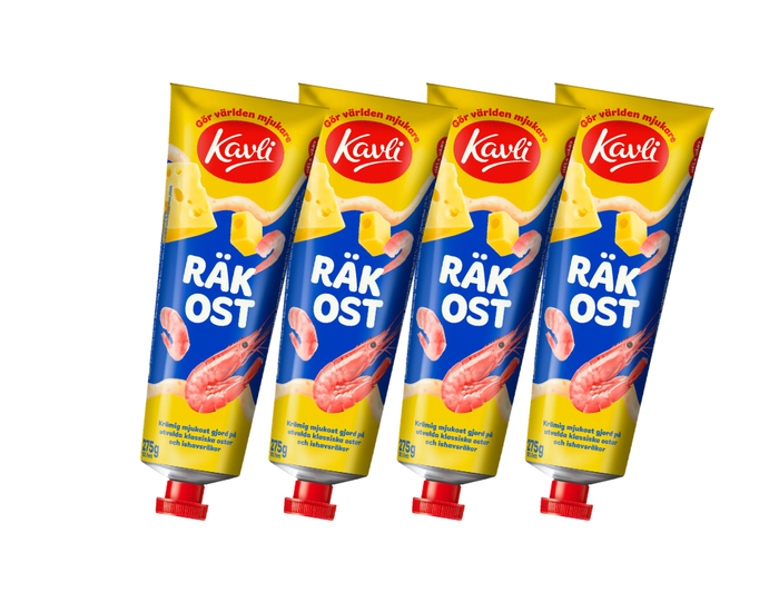 4 Tubes of Kavli Räkost Shrimp Cheese Spread 275g (9.7 oz) – Authentic Swedish Creamy Cheese Spread with Shrimp