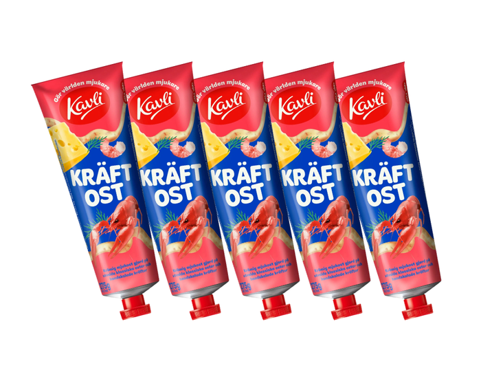 5 x Kavli Kräftost 275g – Swedish Crayfish Cheese Spread Multipack, 1,375g total, creamy cheese blended with real crayfish, authentic Swedish kräftskiva flavour