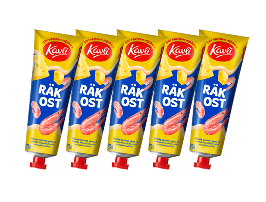 5 Tubes of Kavli Räkost Shrimp Cheese Spread 275g (9.7 oz) – Authentic Swedish Creamy Cheese Spread with Shrimp