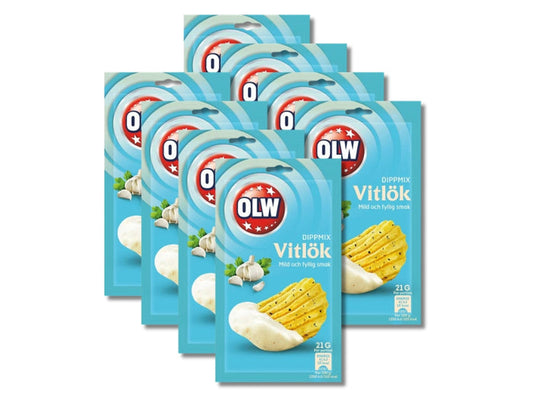 8 × OLW Dippmix Garlic (Vitlök) 24g (0.85 oz) – Authentic Swedish Garlic Dip Mix