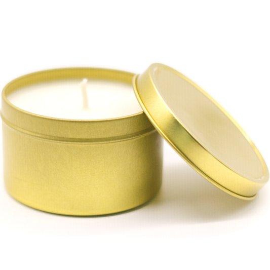 8oz Gold Tin Soy Candle for Private Label - Unlabeled
