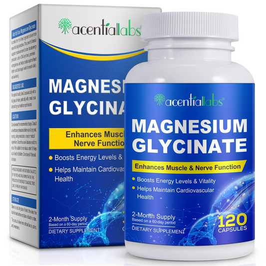 acentiallabs MAGNESIUM GLYCINATE Enhances Muscle & Nerve Function 120 CAPSULES Bottled Capsules