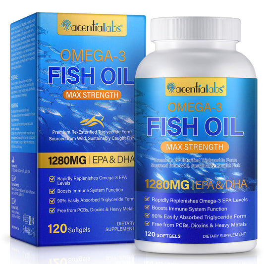 acentiallabs OMEGA-3 FISH OIL MAX STRENGTH 1280MG TEPA & DHA 120 SOFTGELS Bottled Capsules