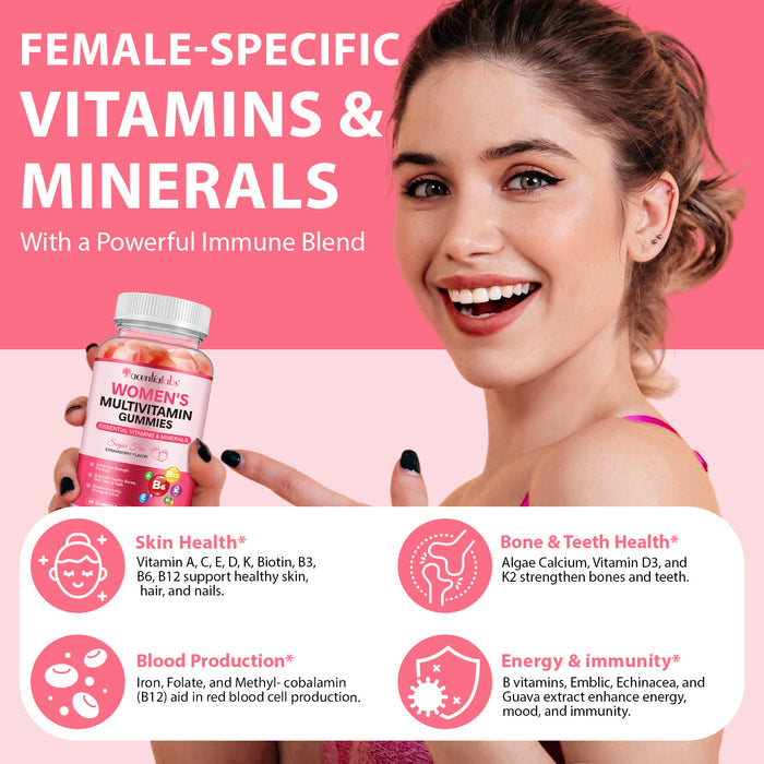 acentiallabs WOMEN'S MULTIVITAMIN GUMMIES ESSENTIAL VITAMINS & MINERALS  STRAWBERRY FLAVOR  60 GUMMIES Bottled Gummies
