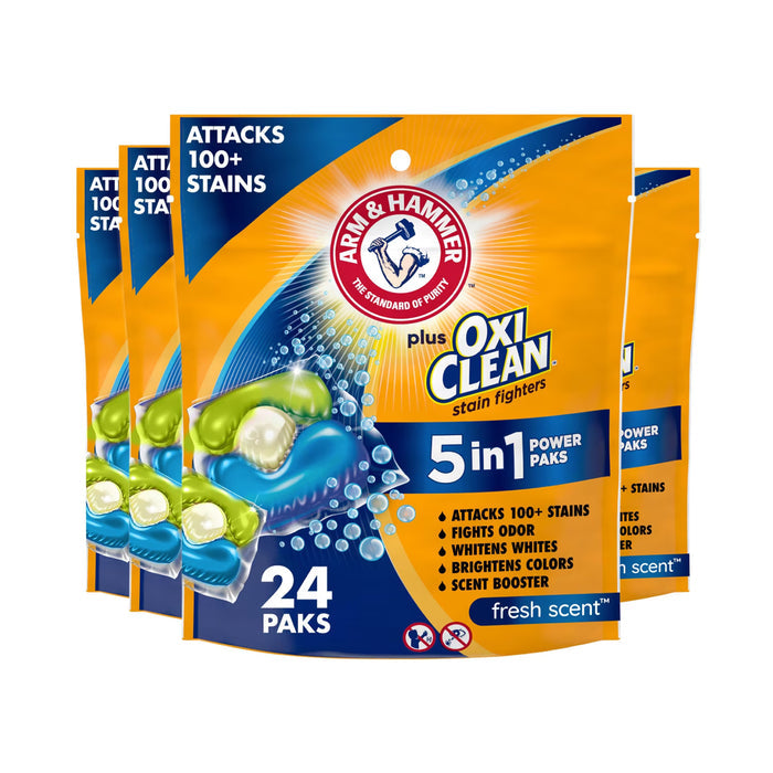 Arm & Hammer OxiClean Power Packs 5-in-1 Laundry Detergent Pacs 24 Ct - 4 Pack