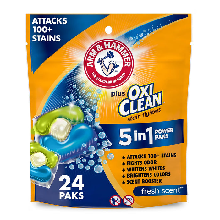 Arm & Hammer OxiClean Power Packs 5-in-1 Laundry Detergent Pacs 24 Ct - 4 Pack