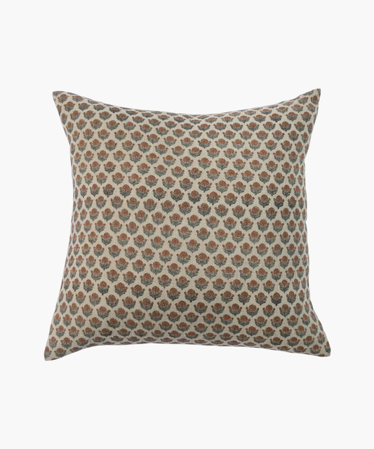 A square pillow with a floral pattern featuring small brown and blue flower motifs on a beige background, creating a cozy and vintage feel. | SW Home