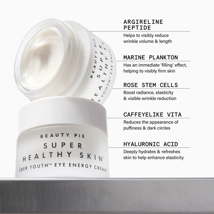 Beauty Pie Super Healthy Skin Über Youth Eye Energy Cream 15ml, skincare product for revitalized and youthful-looking eyes.