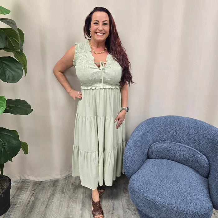 Mint Smocked Dress Blu Pepper