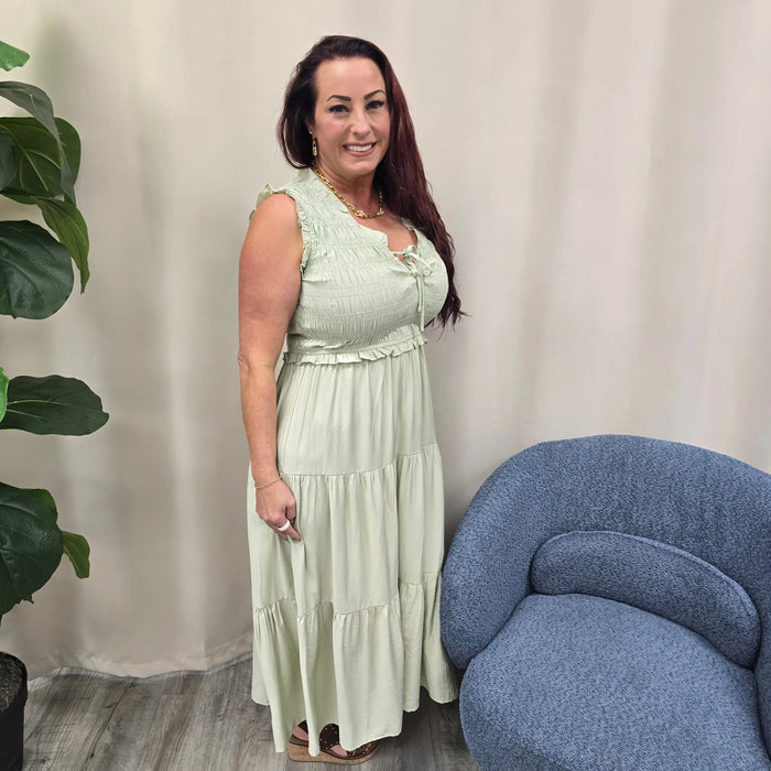 Mint Smocked Dress Blu Pepper