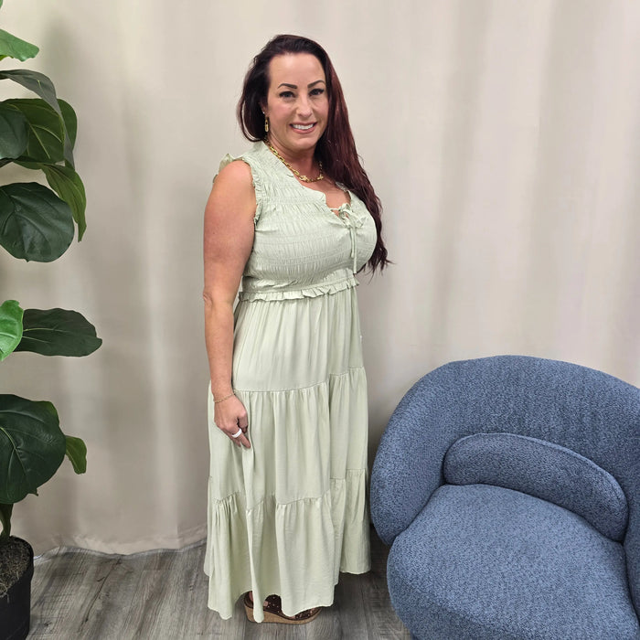 Mint Smocked Dress Blu Pepper