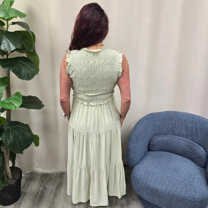 Mint Smocked Dress Blu Pepper