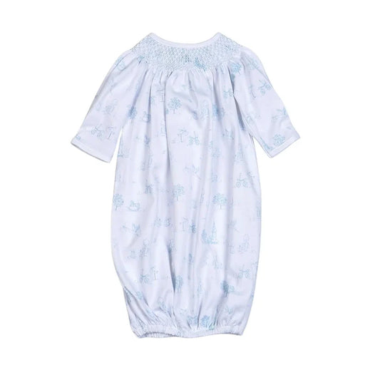 Blue Baby Toile Smocked Gown