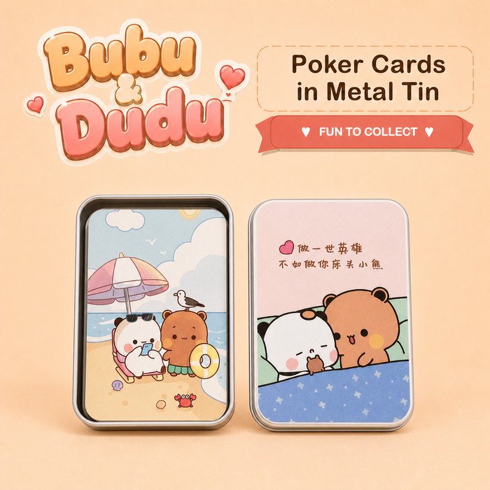 Bedside Bear poker cards set - beach card back and Bedside Bear metal tin lid