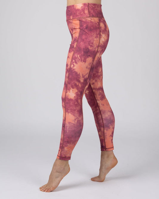 Chakra Womens Tie Dye Leggings in Dark Pink