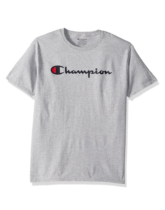 Champion Heritage Script Logo Men's Classic T-Shirt , Size: L (Large)- Oxford Grey