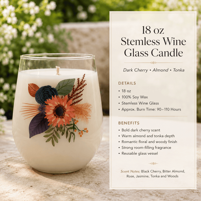 Cherry Aire Scented 18oz Candle in a 20oz Stemless Wine Glass
