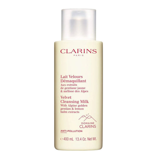 Clarins Cleansing Milk Anti-Pollution 400ml facial cleanser for combination and oily skin, showing the white bottle and label.