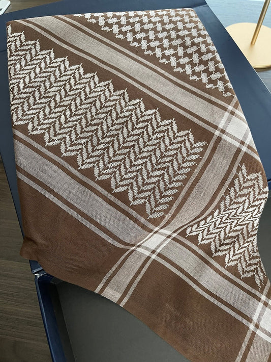Classic Unisex Brown and Silver Keffiyeh Scarf
