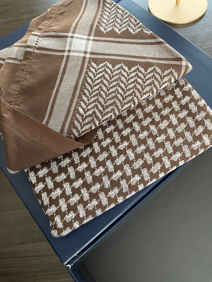 Classic Unisex Brown and Silver Keffiyeh Scarf