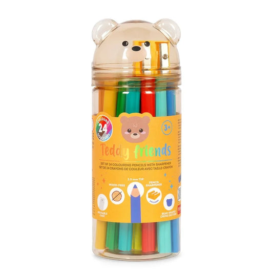 Colouring Pencils + Sharpener - Set Of 24 - Teddy Friends