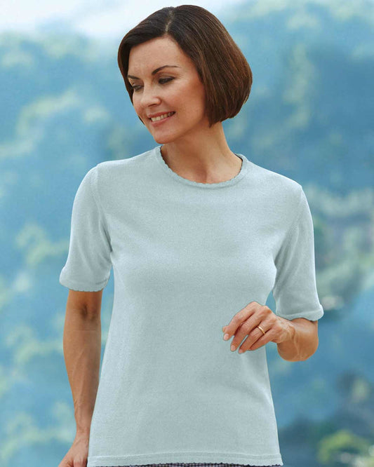 Cotton Scalloped Top - Pale Blue - Country Collection