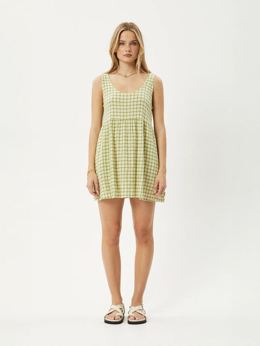 Darcy Jesse - Hemp Seersucker Mini Dress | Lemongrass Check-Image 1