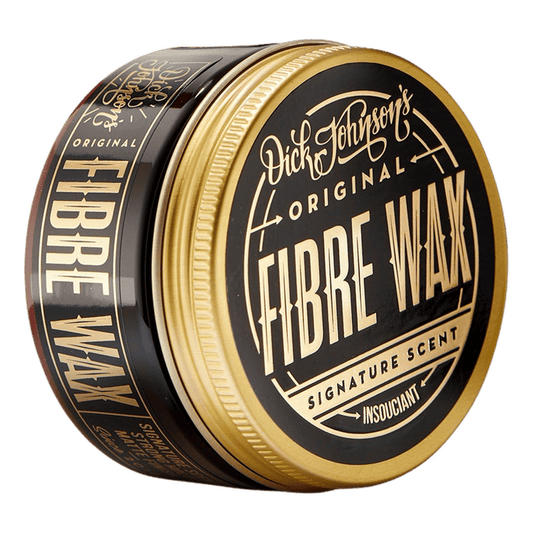 Dick Johnson Insouciant Fiber Wax i svart metallboks med gulltekst og matte finish