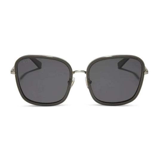 DIFF Eyewear Genevive Black Smoke Crystal Grey Polarized Sunglasses