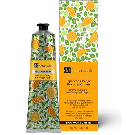 Dr. Botanicals Japanese Orange Reviving Face and Hand Cream 50ml vegan lotion and moisturizer with orange extract and revitalizing formula.