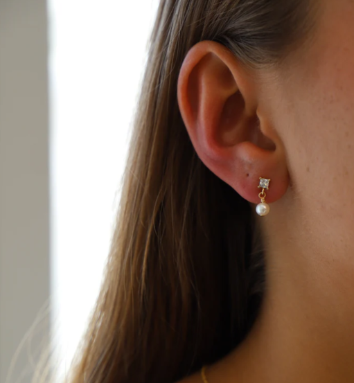 E1523 Gold Earrings-CZ Pearl Drop