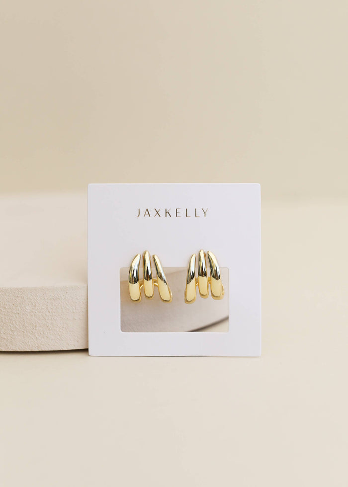 Earrings-Gold Three Hoop Huggies