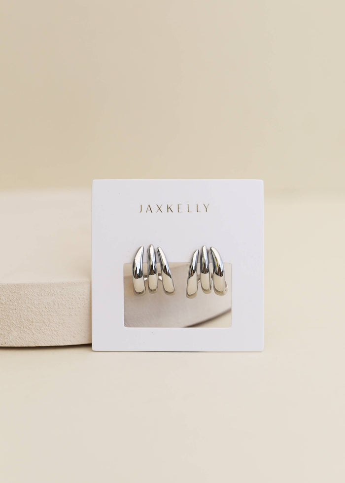 Earrings-Silver Three Hoop Huggies