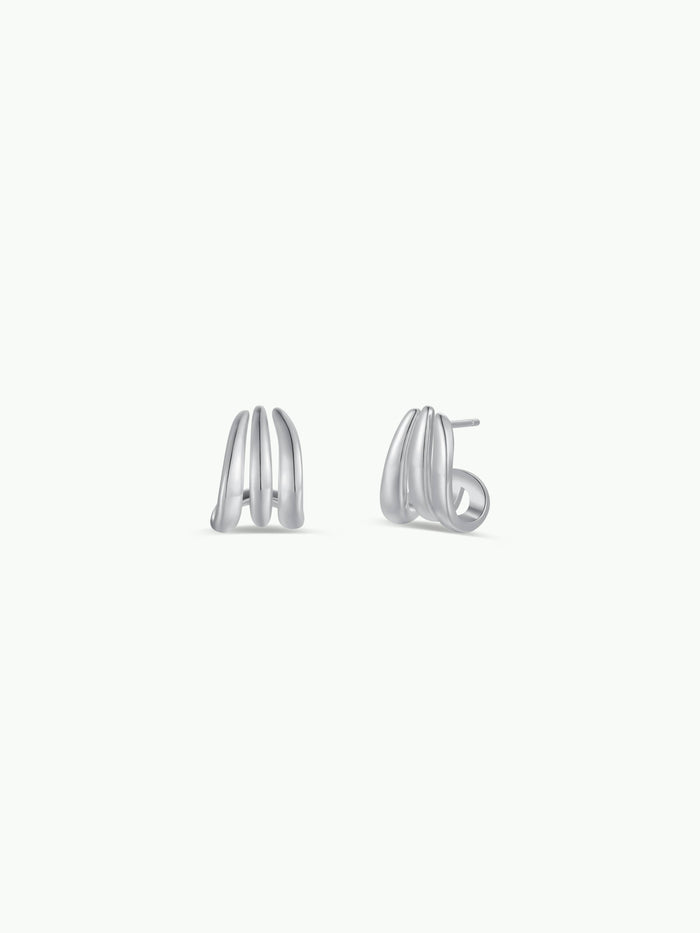 Earrings-Silver Three Hoop Huggies