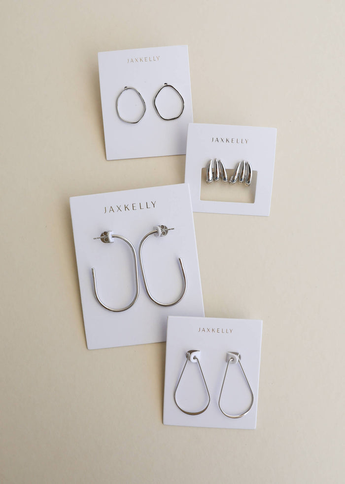 Earrings-Silver Three Hoop Huggies